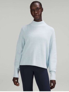 Lululemon Powder Blue Merino Wool Blend Ribbed Turtleneck Sweater Size 8